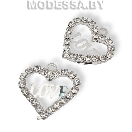 08015 украшение мет. "Сердце Love" Ц: Никель 18х18мм