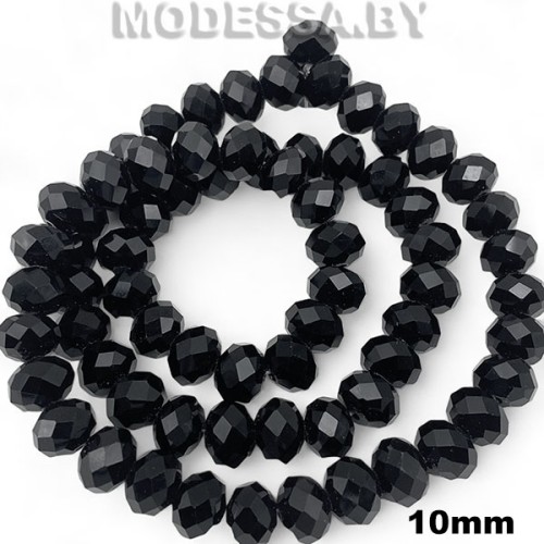 Бусины на нити стекл. 10мм Ц:Чёрный
