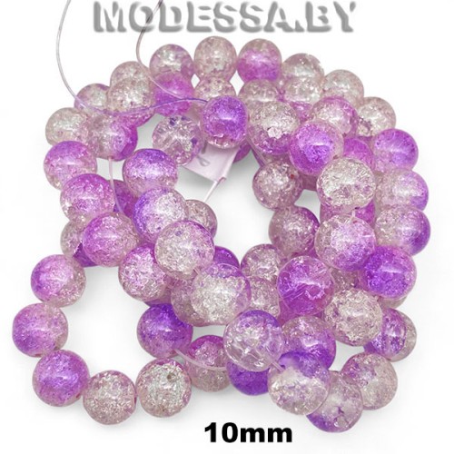 Бусины на нити стекл. 10мм Ц:Сиреневый