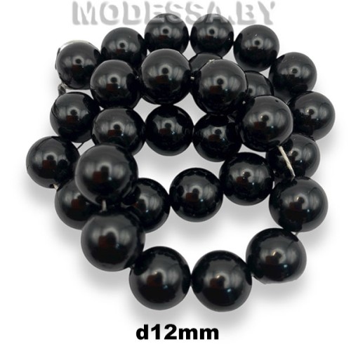 Бусины на нити пластм. 12мм Ц:Чёрный