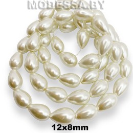 Бусины на нити стекл. 12х8мм Ц:Молочный 