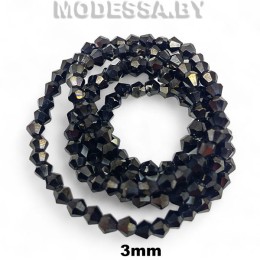 Бусины на нити стекл. 3мм Ц:1 Гематит