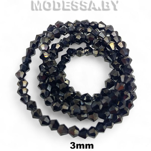 Бусины на нити стекл. 3мм Ц:1 Гематит