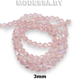 Бусины на нити стекл. 3мм Ц:125 Розовый АВ