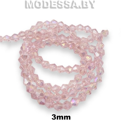 Бусины на нити стекл. 3мм Ц:125 Розовый АВ