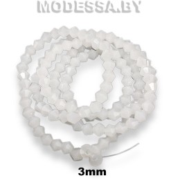 Бусины на нити стекл. 3мм Ц:Белый матовый