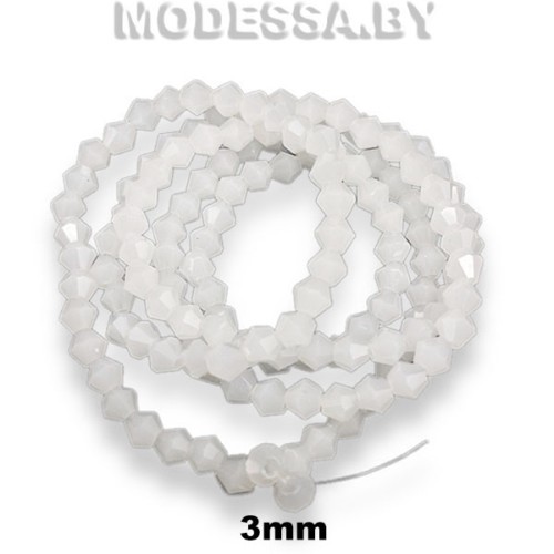 Бусины на нити стекл. 3мм Ц:Белый матовый