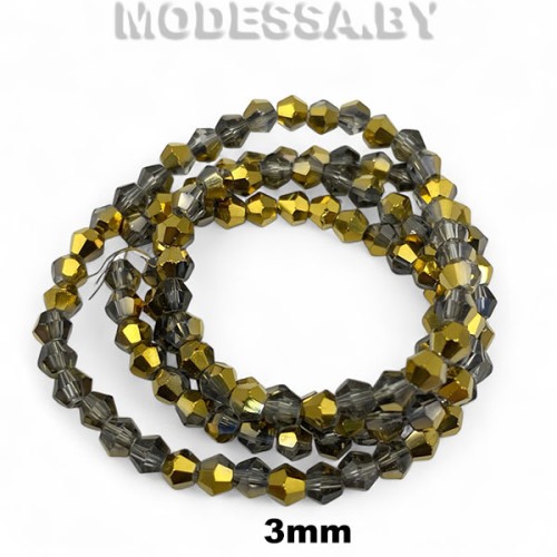 Бусины на нити стекл. 3мм Ц:37 Золото