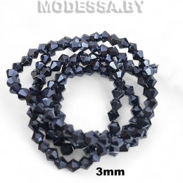 Бусины на нити стекл. 3мм Ц:Т.Синий