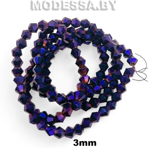 Бусины на нити стекл. 3мм Ц:Т.Фиолетовый