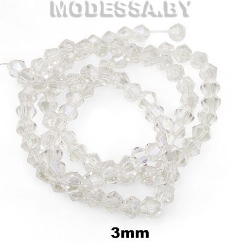 Бусины на нити стекл. 3мм Ц:1 Прозрачный
