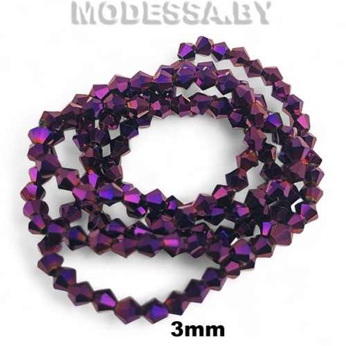 Бусины на нити стекл. 3мм Ц:Сиреневый