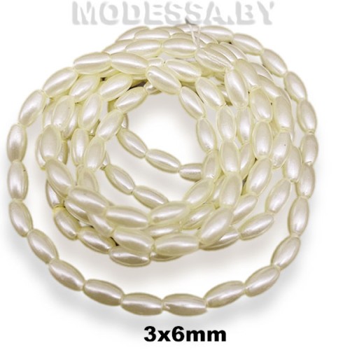 Бусины на нити пластм. 3х6мм Ц:Молочный