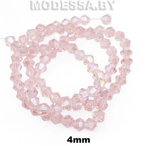 Бусины на нити стекл. 4мм Ц:125 Розовый АВ