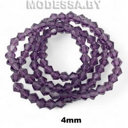 Бусины на нити стекл. 4мм Ц:3 Т.Фиолетовый
