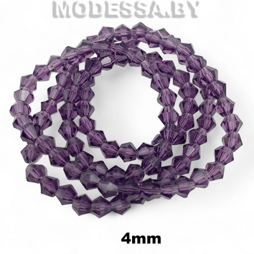 Бусины на нити стекл. 4мм Ц:3 Т.Фиолетовый
