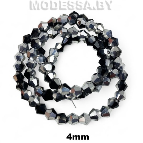 Бусины на нити стекл. 4мм Ц:43 Серебро