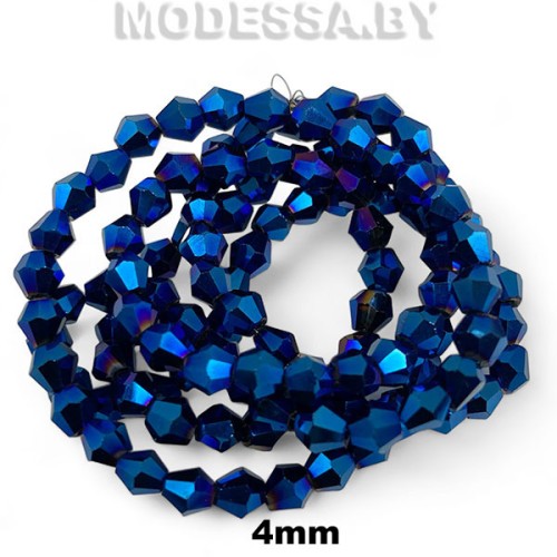 Бусины на нити стекл. 4мм Ц:Синий