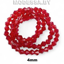 Бусины на нити стекл. 4мм Ц:Т.Красный