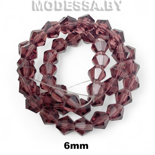 Бусины на нити стекл. 6мм Ц:12 Св.Бордовый