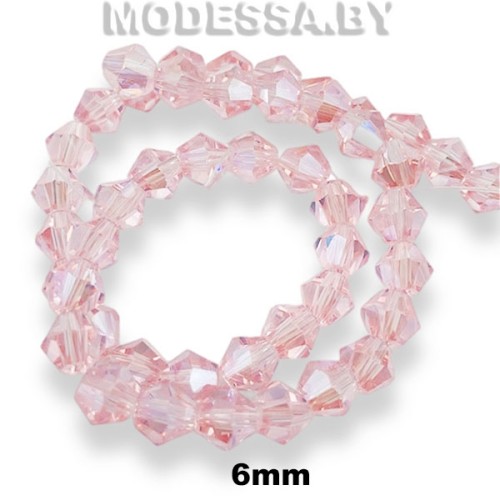 Бусины на нити стекл. 6мм Ц:125 Розовый АВ