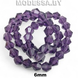 Бусины на нити стекл. 6мм Ц:4 Т.Фиолетовый