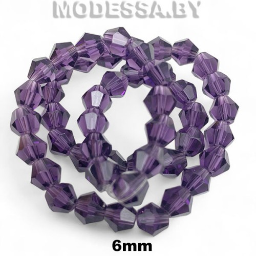 Бусины на нити стекл. 6мм Ц:4 Т.Фиолетовый