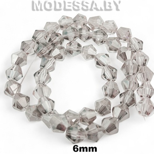 Бусины на нити стекл. 6мм Ц:42 Серый