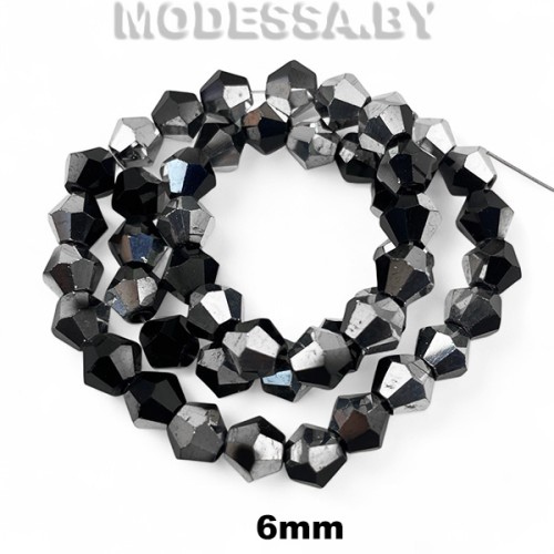  Бусины на нити стекл. 6мм Ц:43 Серебро