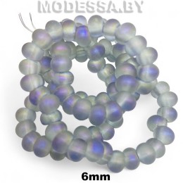 Бусины на нити стекл. 6мм Ц:Серый мат. АВ 