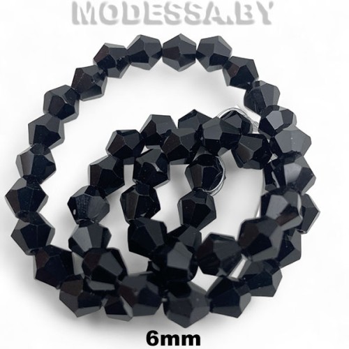  Бусины на нити стекл. 6мм Ц:2 Чёрный