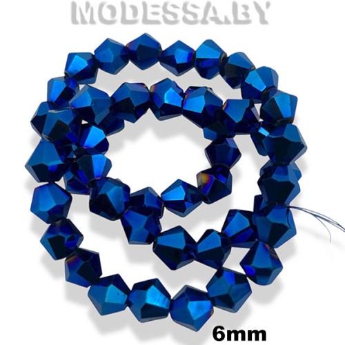 Бусины на нити стекл. 6мм Ц:Синий