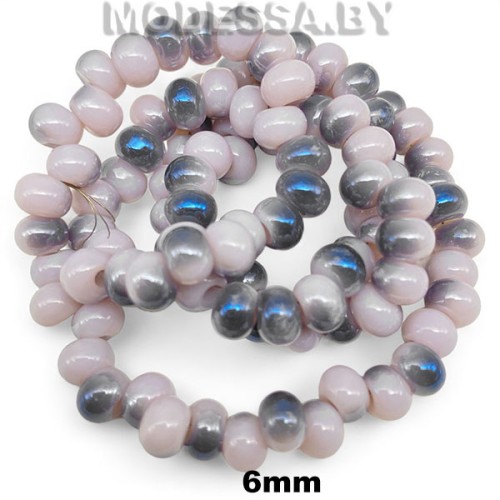 Бусины на нити стекл. 6мм Ц:Серый АВ 