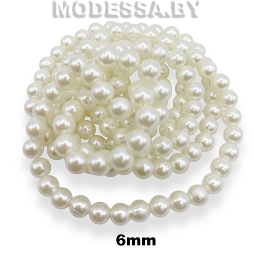 Бусины на нити пластм. 6мм Ц:Молочный