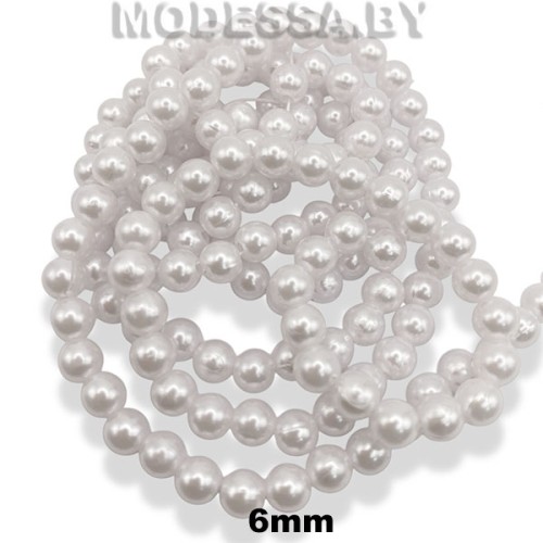 Бусины на нити пластм. 6мм Ц:Белый