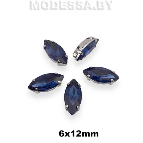 2051 6х12мм стразы стекл. в оправе Ц:Синий