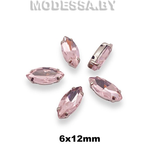 2051 6х12мм стразы стекл. в оправе Ц:Розовый