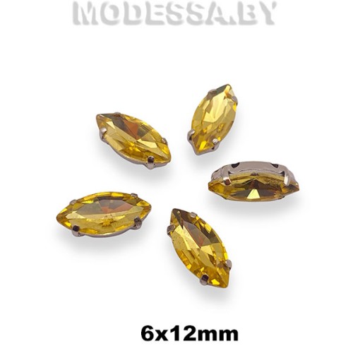 2051 6х12мм стразы стекл. в оправе Ц:Жёлтый