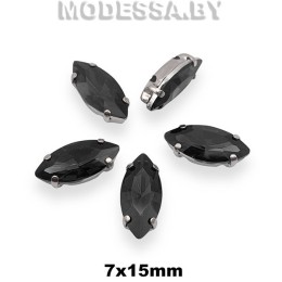 2051 7х15мм стразы стекл. в оправе Ц:Чёрный