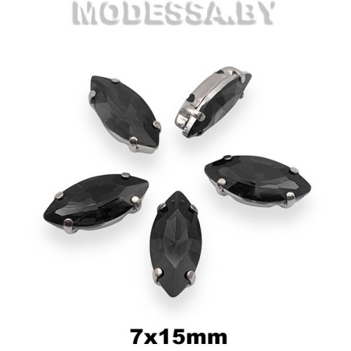 2051 7х15мм стразы стекл. в оправе Ц:Чёрный