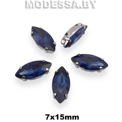 2051 7х15мм стразы стекл. в оправе Ц:Синий