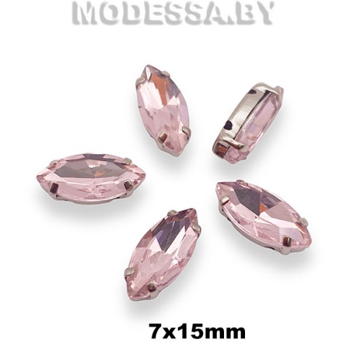 2051 7х15мм стразы стекл. в оправе Ц:Розовый