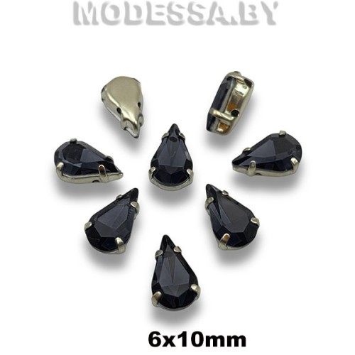 2061 6х10мм стразы стекл. в оправе Ц:Чёрный