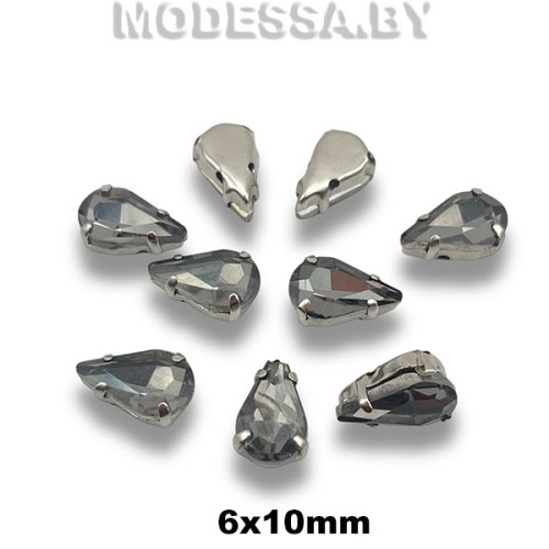 2061 6х10мм стразы стекл. в оправе Ц:Серый