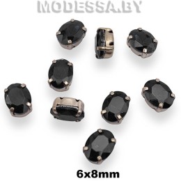 2091 6х8мм стразы стекл. в оправе Ц:Чёрный
