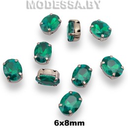 2091 6х8мм стразы стекл. в оправе Ц:Зелёный