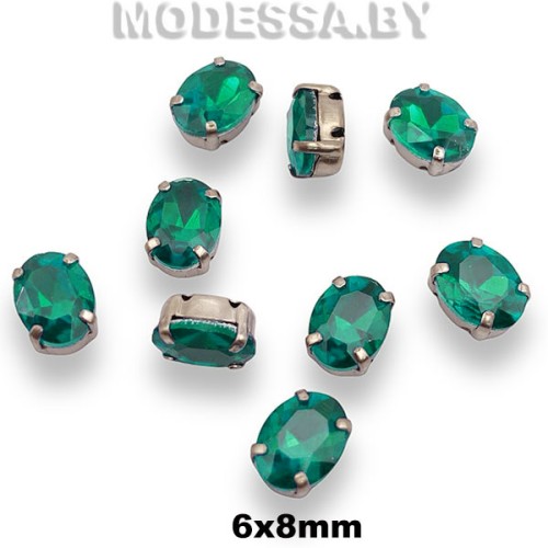 2091 6х8мм стразы стекл. в оправе Ц:Зелёный