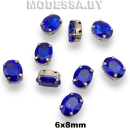 2091 6х8мм стразы стекл. в оправе Ц:Василёк