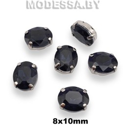 2091 8х10мм стразы стекл. в оправе Ц:Чёрный
