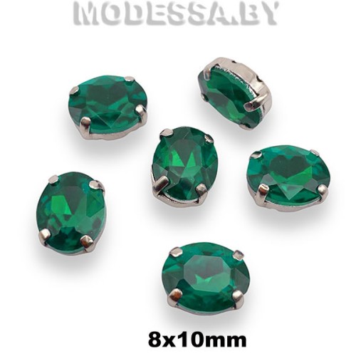2091 8х10мм стразы стекл. в оправе Ц:Зелёный